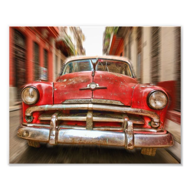 Car racing in the streets of old Havana, Cuba Photo Print (Front)