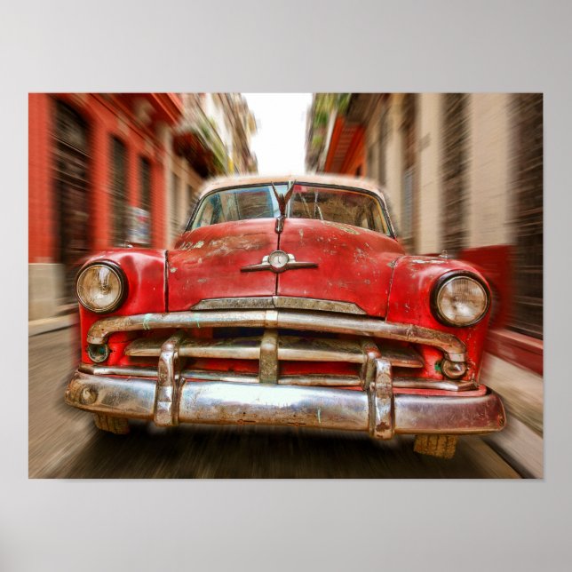 Car racing in the streets of old Havana, Cuba Poster (Front)