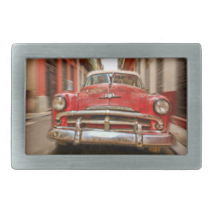 Car racing in the streets of old Havana, Cuba Rectangular Belt Buckle