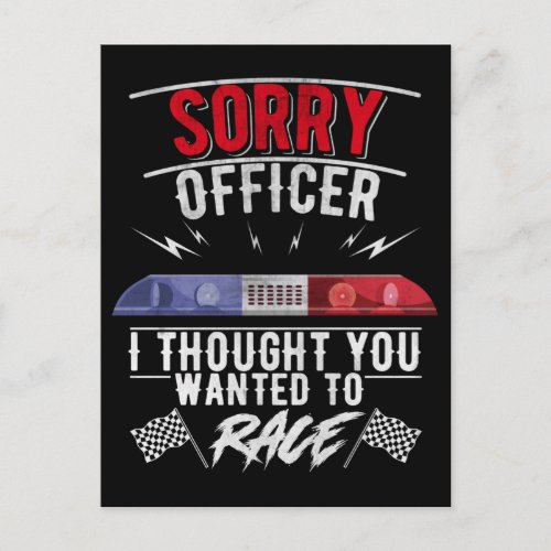 Car Racing Officer Funny Men Drag Race Postcard