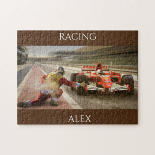Car racing puzzle with personalized name.