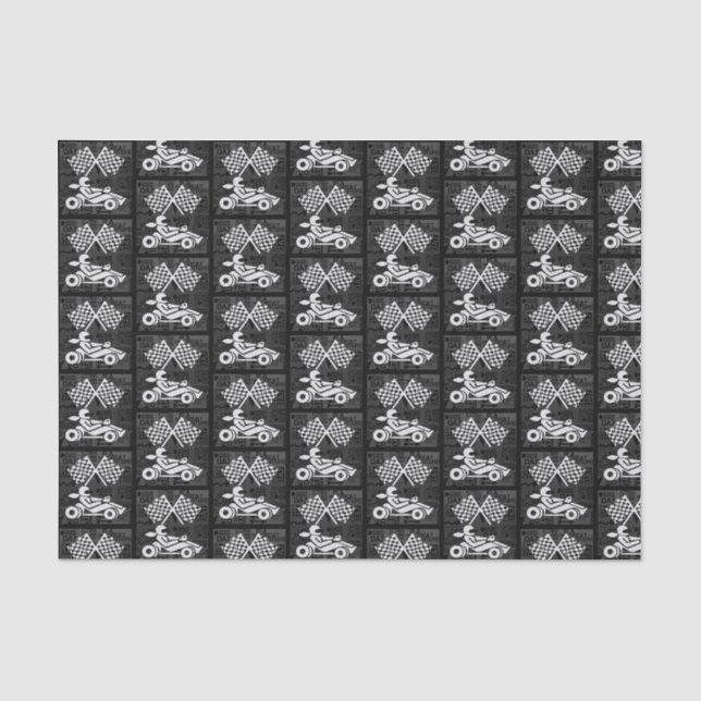 Car Racing Sports Theme in Black and White Tissue Paper (Front)