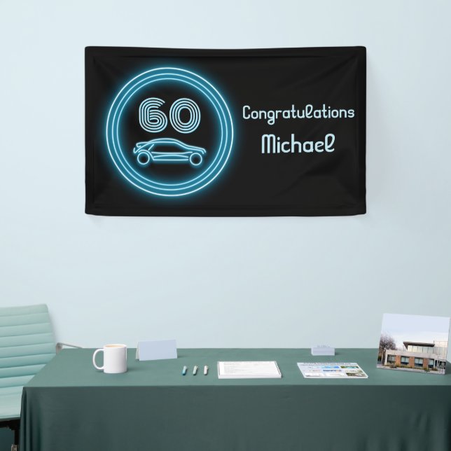 Car Racing Theme 'Neon' Blue on Black Custom Man's Banner (Tradeshow)