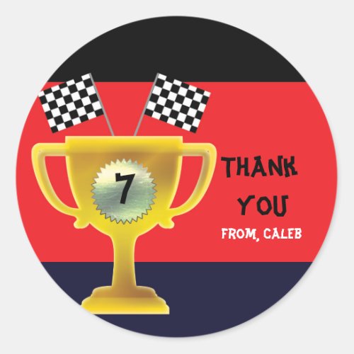 Car Racing Trophy  Flags Birthday Party Stickers