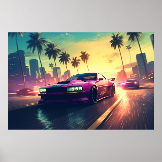  Car racing vehicle city sky Poster (Front)