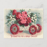 Car Red Rose Lily of The Valley Forget-Me-Not Postcard