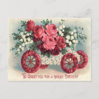 Car Red Rose Lily of The Valley Forget-Me-Not Postcard