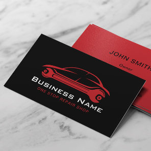 Car Repair Automotive Black & Red Auto Mechanic Business Card