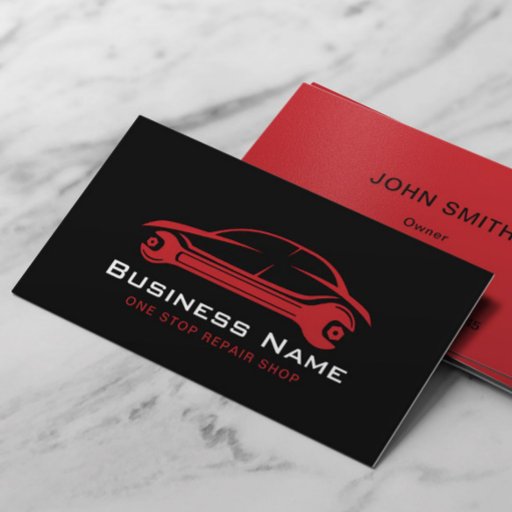 Customizable Car Repair Automotive Black &amp; Red Auto Mechanic Business Card
