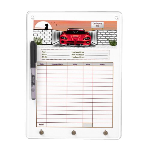 Car Repair Log Dry Erase Board