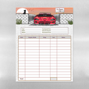 Car Repair Log Magnetic Dry Erase Sheet