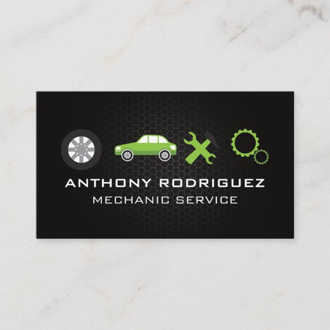 Car Repair Logos | Carbon Fiber Background Business Card (Front)