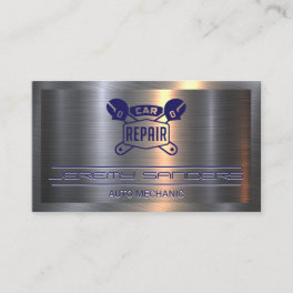 Car Repair Wrench Logo Metallic Business Card