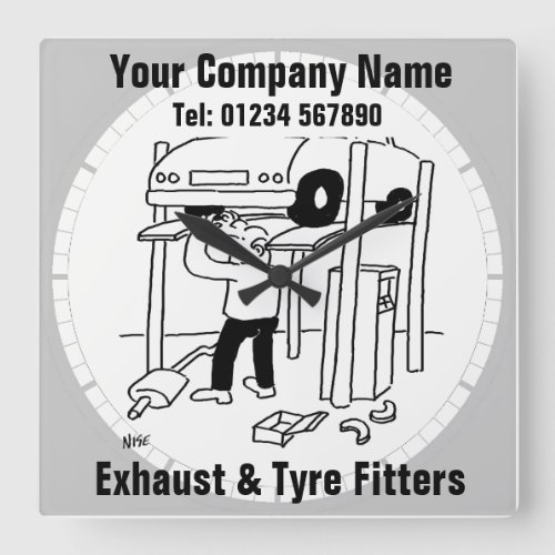 Car Repairs Exhaust  Tyre Fitters Square Wall Clock