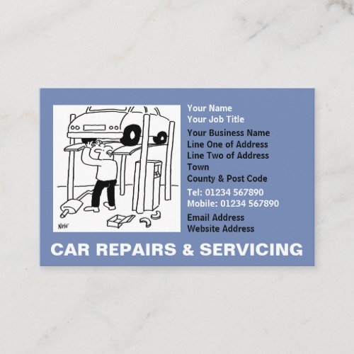 Car Repairs  Servicing Cartoon Business Card