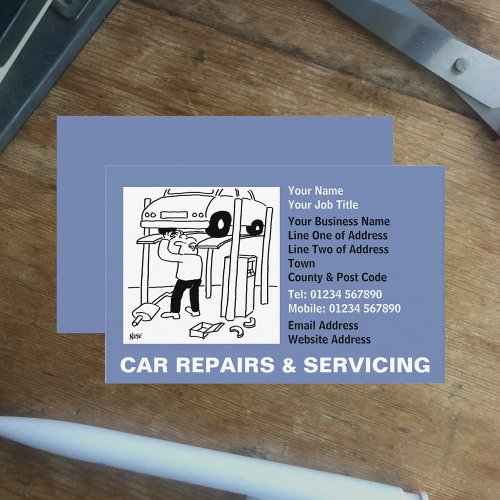 Car Repairs  Servicing Cartoon Business Card