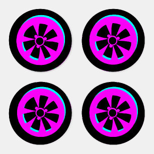 Car Rim Racing Neon Black Pink Coaster Set