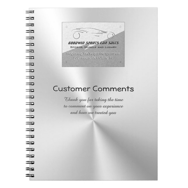 Car Sales Showroom Customer Comments - faux metal Notebook (Front)
