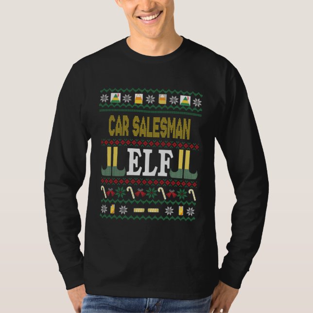 Car Salesman Elf  Christmas T-Shirt (Front)