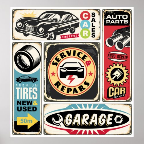 Car service and repair retro signs collection Vin