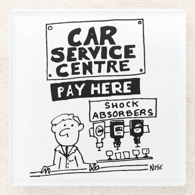 Car Service Center Mechanics and Shock Absorbers Glass Coaster (Front)