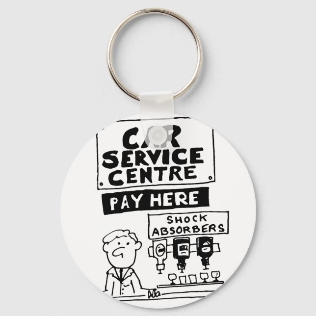Car Service Center Mechanics and Shock Absorbers Keychain (Front)