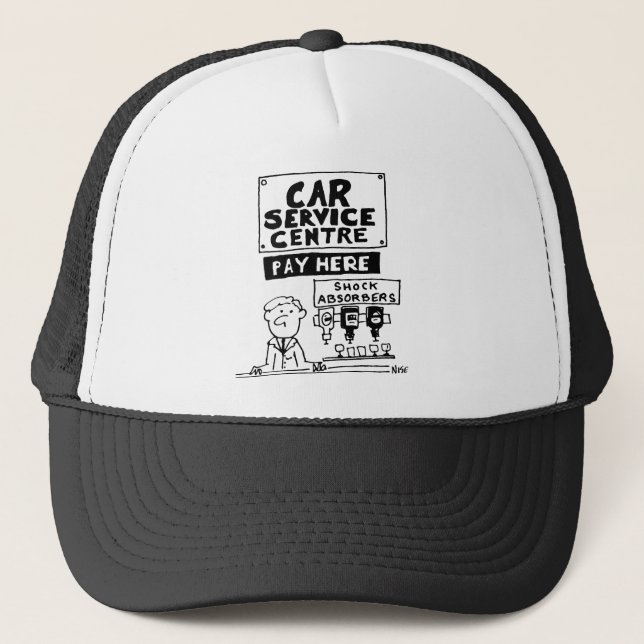 Car Service Centre Mechanics and Shock Absorbers Trucker Hat (Front)