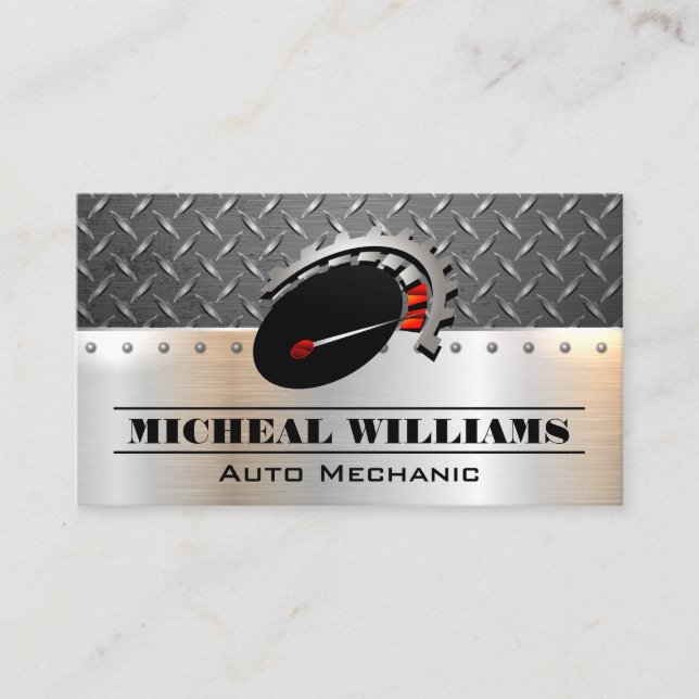 Car Service | Diamond Plated Steel | Odometer Business Card (Front)