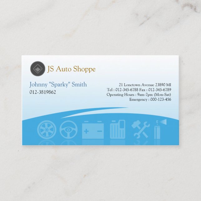 Car Service Icons Cyan Business Card (Front)