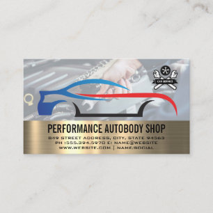 Car Service Logo Mechanic Working on Engine Business Card