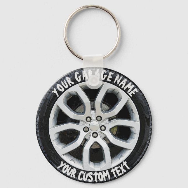 Car Service Repair Garage Owner Tire Wheel Custom Keychain (Front)