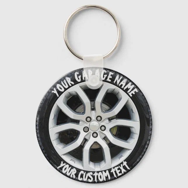 Car Service Repair Garage Owner Tire Wheel Custom Keychain | Zazzle