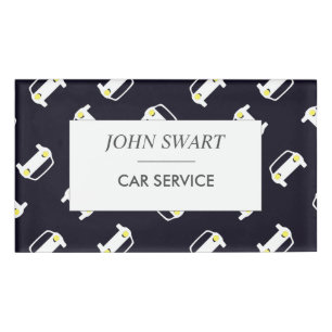 Car service white silhouette pattern blue name tag