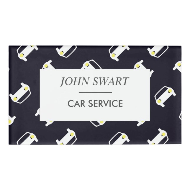 Car service white silhouette pattern blue name tag (Front)