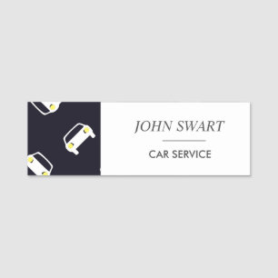 Car service white silhouette pattern blue name tag