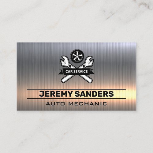 Car Service  Wrenches and Tire  Metallic Business Card