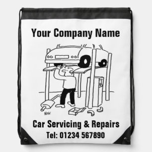 Car Servicing and Vehicle Repairs Business Logo Drawstring Bag