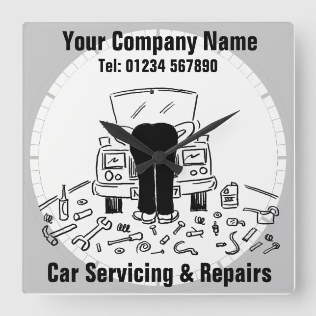 Car Servicing & Repairs Cartoon Square Wall Clock (Front)