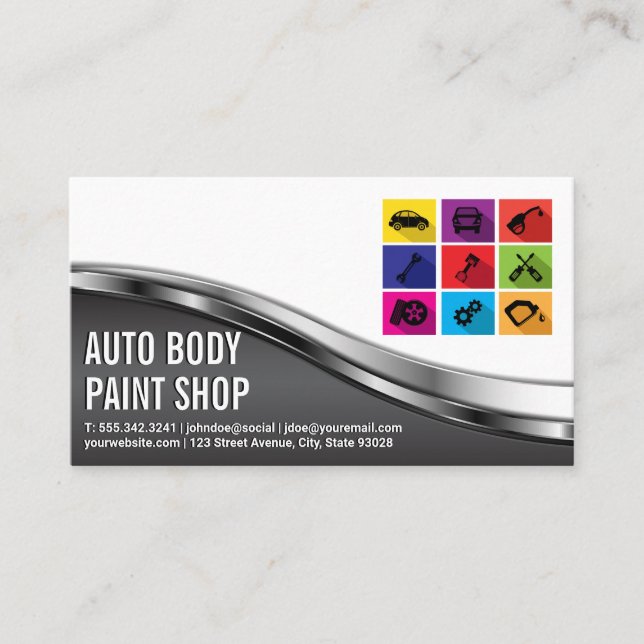 Car Shop | Auto Service Icons Business Card (Front)