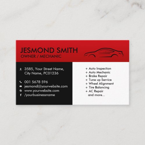 Car Silhouette _ Mechanic Auto Repair Business Card