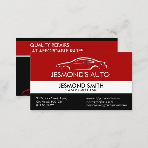 Car Silhouette _ Mechanic Auto Repair Red Business Card