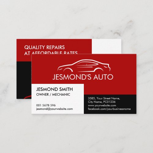 Car Silhouette _ Mechanic Auto Repair Red Business Card