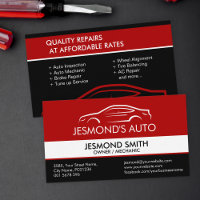 Car Silhouette - Mechanic Auto Repair Red Business Card