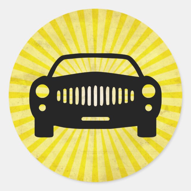 Car Silhouette; Yellow Classic Round Sticker (Front)