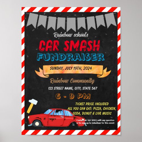 Car smash fundraiser school template poster