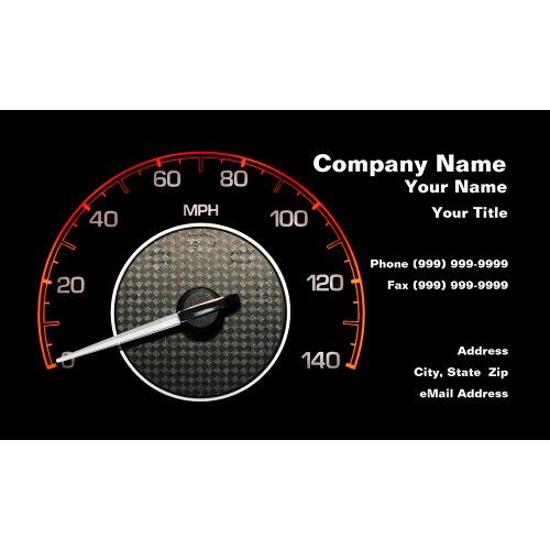 Car Speedometer Against Black Background Business Card