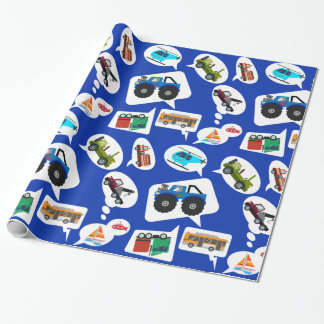 Car talk! Toy Tow Bus Jeep Monster Truck boys Fire Wrapping Paper