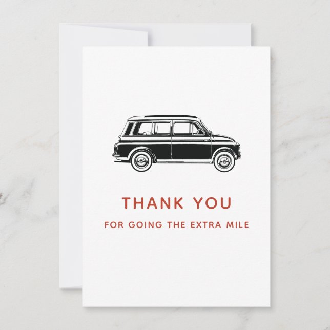 Car Thank You Card, thanks for going extra mile Card (Front)
