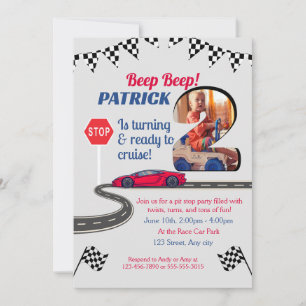 Car-Themed 2nd Birthday Invitation For Boy