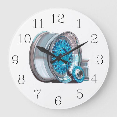 Car Tire Rim Auto Sketched Art White Wall Clock